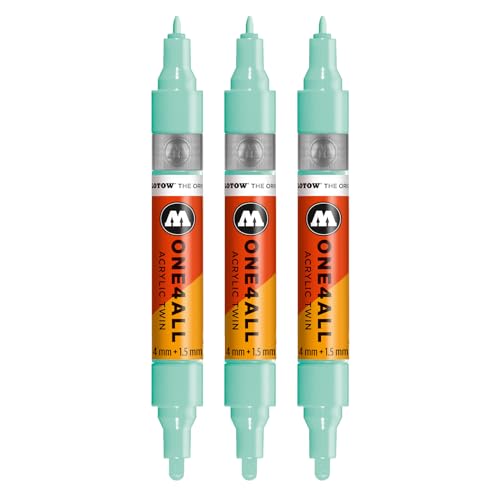 Molotow One4All Acrylic Twin Marker (1,5 und 4,0 mm Strichstärke, hochdeckend und permanent, schnell trocknend, nachfüllbar, für fast alle Untergründe) 3 Stück Farbe 253 riviera hell von Molotow