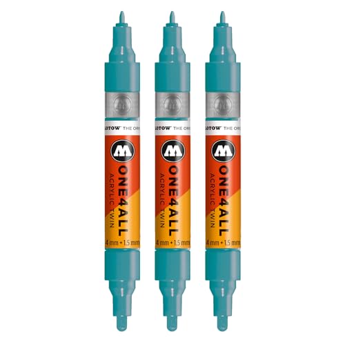 Molotow One4All Acrylic Twin Marker (1,5 und 4,0 mm Strichstärke, hochdeckend und permanent, schnell trocknend, nachfüllbar, für fast alle Untergründe) 3 Stück Farbe 254 olympiablau von Molotow