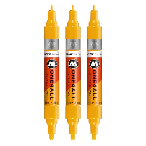 Molotow One4All Acrylic Twin Marker (1,5 und 4,0 mm Strichstärke, hochdeckend und permanent, schnell trocknend, nachfüllbar, für fast alle Untergründe) 3 Stück Farbe 258 senfgelb von Molotow