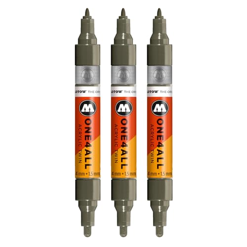 Molotow One4All Acrylic Twin Marker (1,5 und 4,0 mm Strichstärke, hochdeckend und permanent, schnell trocknend, nachfüllbar, für fast alle Untergründe) 3 Stück Farbe 260 steingrau dunkel von Molotow