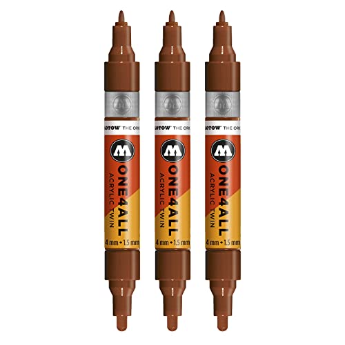 Molotow One4All Acrylic Twin Marker (Strichstärke 1,5 mm und 4 mm, hochdeckend und permanent) 3 Stück Farbe 092 haselnuss braun von Molotow