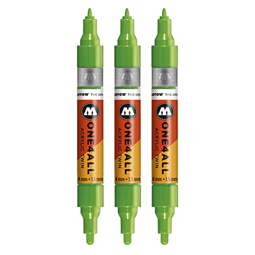 Molotow One4All Acrylic Twin Marker (Strichstärke 1,5 mm und 4 mm, hochdeckend und permanent) 3 Stück Farbe 219 neon grün floureszierend von Molotow