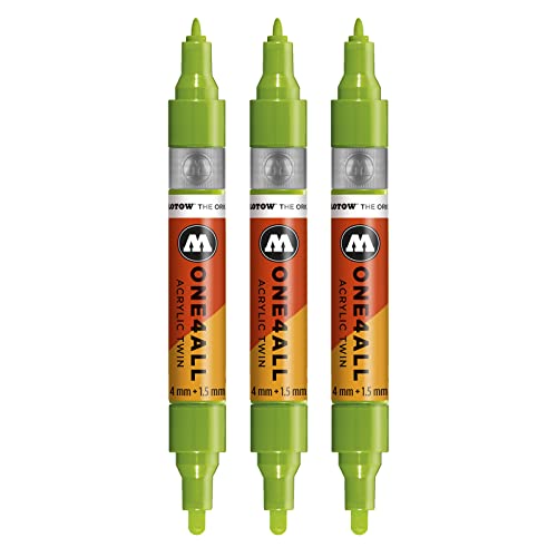 Molotow One4All Acrylic Twin Marker (Strichstärke 1,5 mm und 4 mm, hochdeckend und permanent) 3 Stück Farbe 221 grashüpfer von Molotow