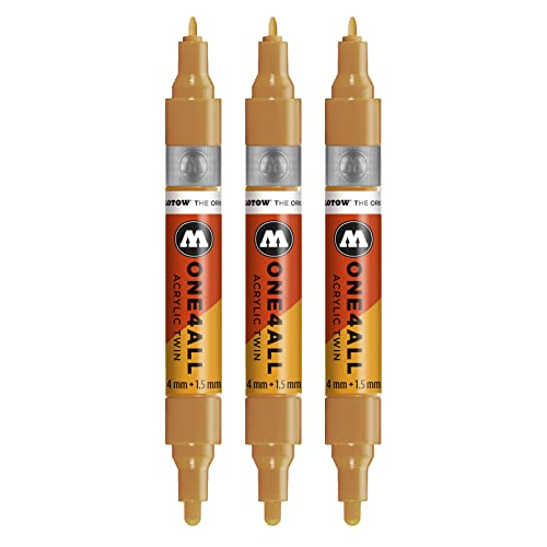 Molotow One4All Acrylic Twin Marker (Strichstärke 1.5 mm und 4 mm, hochdeckend und permanent) 3 Stück Farbe 108 ocker braun hell von Molotow