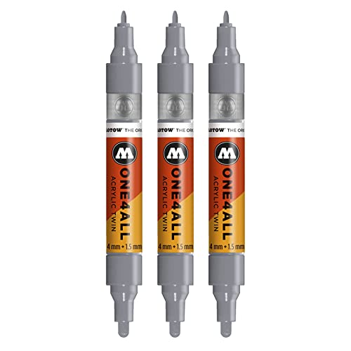 Molotow One4All Acrylic Twin Marker (Strichstärke 1.5 mm und 4 mm, hochdeckend und permanent) 3 Stück Farbe 203 cool grau pastell von Molotow