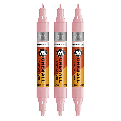 Molotow One4All Acrylic Twin Marker (Strichstärke 1.5 mm und 4 mm, hochdeckend und permanent) 3 Stück Farbe 207 powder pastell von Molotow