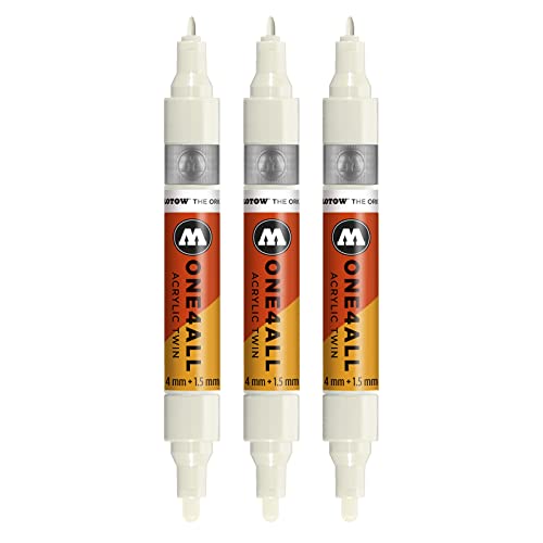 Molotow One4All Acrylic Twin Marker (Strichstärke 1.5 mm und 4 mm, hochdeckend und permanent) 3 Stück Farbe 229 natur weiß von Molotow