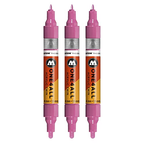 Molotow One4All Acrylic Twin Marker (Strichstärke 1.5 mm und 4 mm, hochdeckend und permanent) 3 Stück Farbe 231 fuchsia pink von Molotow