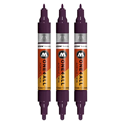 Molotow One4All Acrylic Twin Marker (Strichstärke 1.5 mm und 4 mm, hochdeckend und permanent) 3 Stück Farbe 233 purpur violett von Molotow