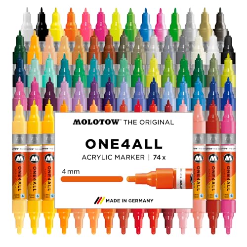 Molotow One4All Acrylic Twin Marker Complete Set (1,5 und 4,0 mm Strichstärke, hochdeckend und permanent, schnell trocknend, nachfüllbar, für fast alle Untergründe) 74 Stück sortiert von Molotow