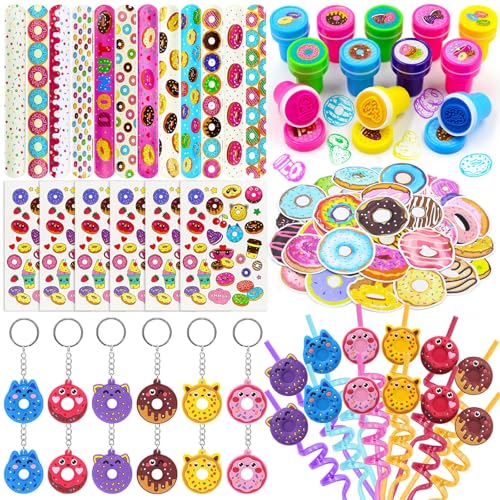 Moltby Donut Party Mitgebsel Set Kindergeburtstag Gastgeschenke Mädchen - Donut Stamper, Keychain, Sticker, Strohhalme, Donut Geburtstag Party Geschenk Goodie Bag Filler von Moltby