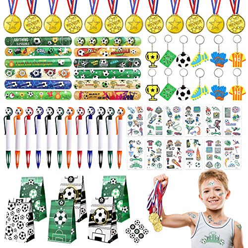 72PCS Fußball Party Mitgebsel Kindergeburtstag - Junge Fussball Silikonarmband Fußball Partytüten Siegermedaillen Schlüsselanhänger Tattoos Mitbringsel Kindergeburtstag Give Aways für Kinder Jungen von Moltby