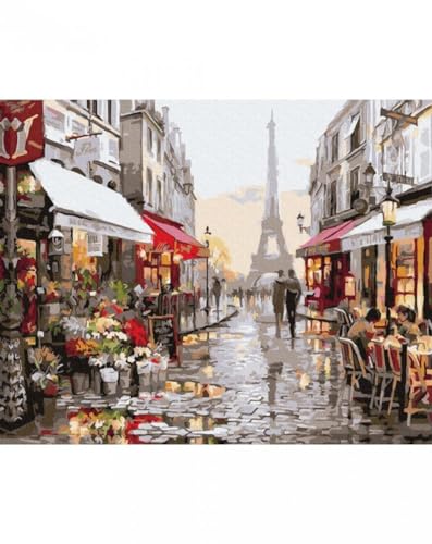 Malen Nach Zahlen Set Paris nach Regen 40x50 - Malset nach Zahlen, Selbstmalerei für Kunstliebhaber, Kinder und Erwachsene, kreative Freizeit von Moments