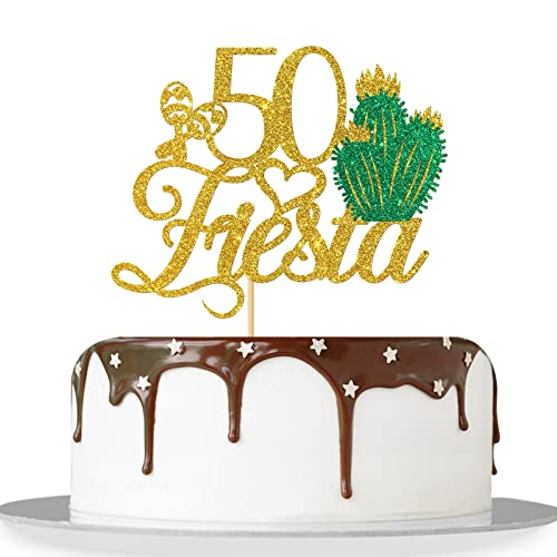 MonMon & Craft 50 Fiesta Tortenaufsätze / Happy 50th Birthday Party Decor / Taco Bout Fifty Sign Cake Topper / Mexican 50th Birthday Party Decorations - Gold Glitter von MonMon & Craft