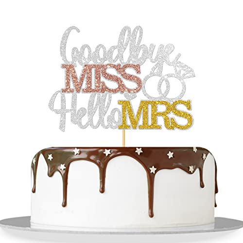 MonMon & Craft Goodbye Miss Hello Mrs Kuchendekoration / Hochzeitstortendekoration / Brautschmuck / Verlobung / Junggesellinnenabschied – Silber Glitzer von MonMon & Craft