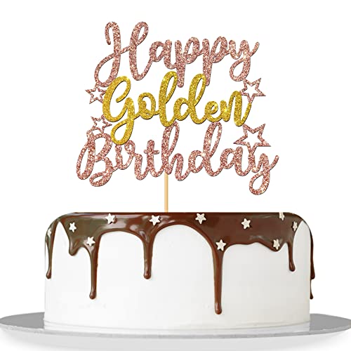 MonMon & Craft Happy Golden Birthday Cake Topper / Happy 1st 20th 30th 40th 50th Birthday Cake Decor / Golden Birthday Party Dekorationen - Rose Gold Glitter von MonMon & Craft