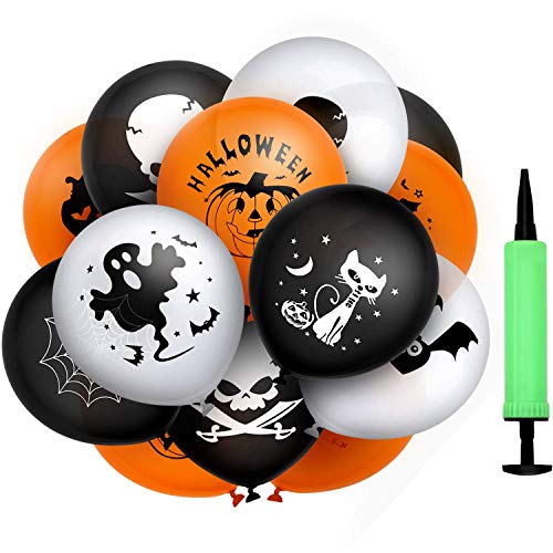 MonQi 100 Stück Halloween Luftballons, Verdickende Halloween-Luftballons aus Latex mit Luftpumpe, 9 beliebte Halloween-Muster, Kann für Halloween-Dekoration auf 30 cm aufgepumpt werden von MonQi