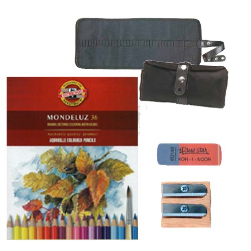 Mondeluz Aquarellstifte 36 Stifte KOH-I-NOOR + Stiftegürtel + Knetgummi + Radiergummi + Spitzer von KopSho