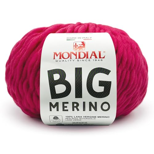 Mondial Lane Big Merino Strickgarn, 150 g, 68 m, aus reiner Merinowolle, Nadelstärke 9-11 (959 Fuchsia) von Mondial