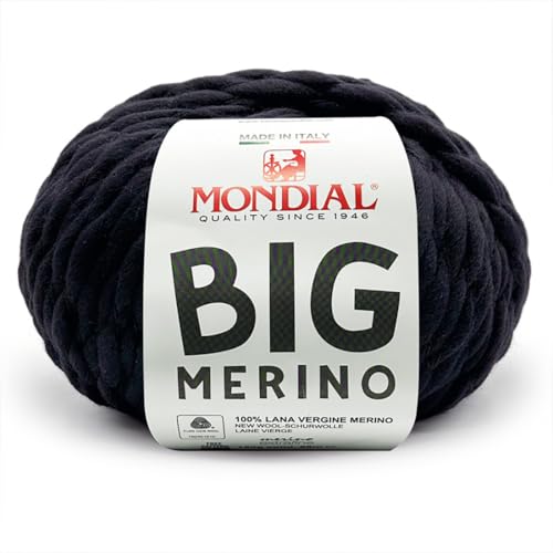 Mondial Lane Big Merino Strickgarn, 150 g, 68 m, reine Merinowolle, Nadelstärke 9-11 (968 schwarz) von Mondial