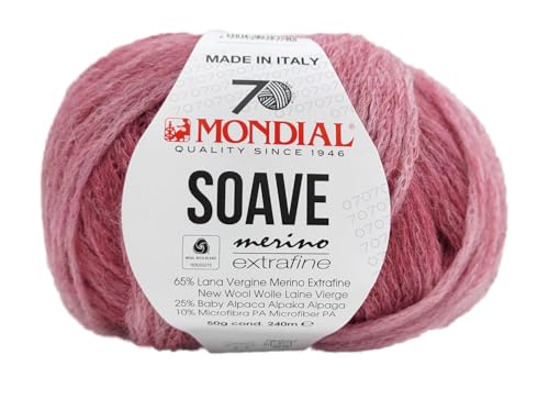 Mondial Soave Merino extrafine, Degradé Farbverlaufswolle rosa, Merinowolle mit Baby Alpaka, Strickgarn, Häkelwolle, 50 g, 240 m, Nadelstärke 4-5 mm (766 rosa degrade) von Mondial