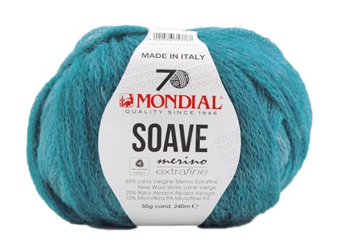 Mondial Soave Merino extrafine, Degradé Farbverlaufswolle türkis, Merinowolle mit Baby Alpaka, Strickgarn, Häkelwolle, 50 g, 240 m, Nadelstärke 4-5 mm (767 tuerkis degrade) von Mondial