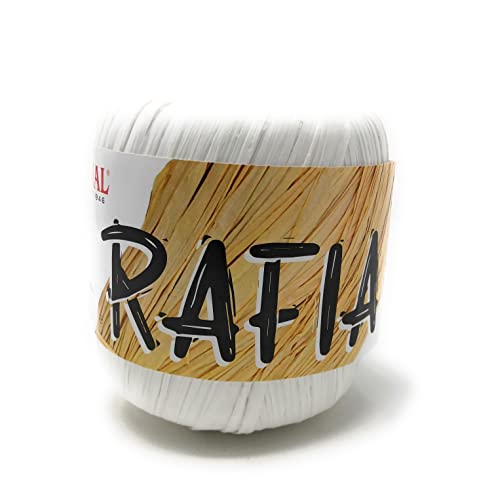 Mondial Wolle Art. Raffia 50 g 100 m Häkelnadel 4-4,5 aus natürlicher Viskose (978 weiß) von Mondial