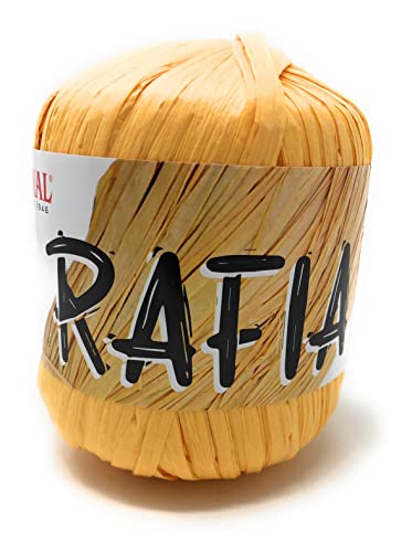 Mondial Wolle Art. Raffia 50 g 100 m Häkelnadel 4-4,5 aus natürlicher Viskose (982 Gelb) von Mondial