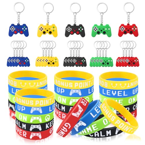 45 Stück Videospiel Party Mitgebsel, Spielkonsole Gamepad Armbänder und Schlüsselanhänger, Kindergeburtstag Gastgeschenke Pinata Füllung Give Aways Spiel Thema Geschenktüten Jungen Mädchen von Monemey