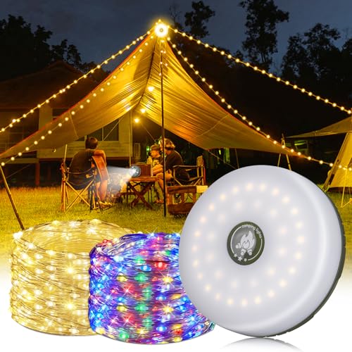 Camping Lichterkette Aufrollbar, Campinglampe mit 10M Led Lichterkette, Wiederaufladbare Tragbare Campingleuchte, Ausziehbare Led Campinglampe Wasserdichte, USB Alpenwolken Lichterkette von Monemey