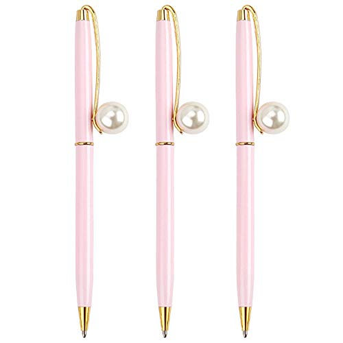 Monique Pearl dekorativer Metall-Kugelschreiber, 0,7 mm, feine Spitze, schwarze Tinte, Pink, 3 Stück von Monique