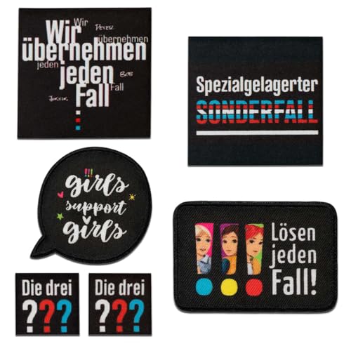 6er Set drei Fragezeichen - Aufnäher, Bügelbild, Aufbügler, Applikationen, Patches, Flicken, zum aufbügeln, Größe: von Mono-Quick