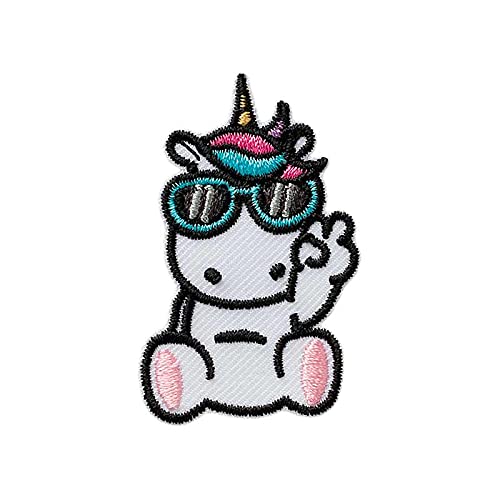 Einhorn mit Brille Tier - Aufnäher, Bügelbild, Aufbügler, Applikationen, Patches, Flicken, zum aufbügeln, Größe: 2,9 x 4,8 cm von Mono-Quick