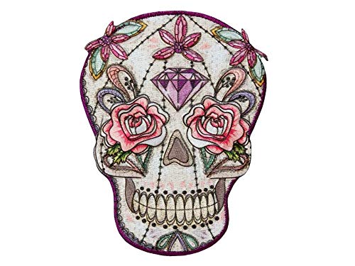 Mono-Quick Bügelbild Aufnäher Patch Applikation zum Aufbügeln Biker Skull Totenkopf Blumen 8,0 x 11,0 cm, 16749, bunt von Mono-Quick