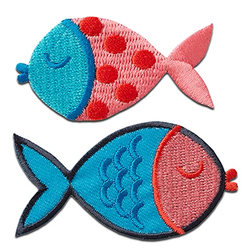 Mono Quick Fische 2 Stück rot blau Tier - Aufnäher, Bügelbild, Aufbügler, Applikationen, Patches, Flicken, zum aufbügeln, Größe: 3,3 x 6,2 cm von Mono Quick