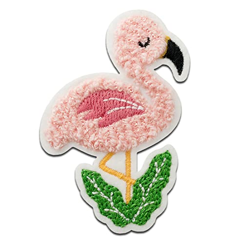 Mono Quick Flamingo flauschig Chenille Tier - Aufnäher, Bügelbild, Aufbügler, Applikationen, Patches, Flicken, zum aufbügeln, Größe: 6,9 x 5 cm von Mono Quick