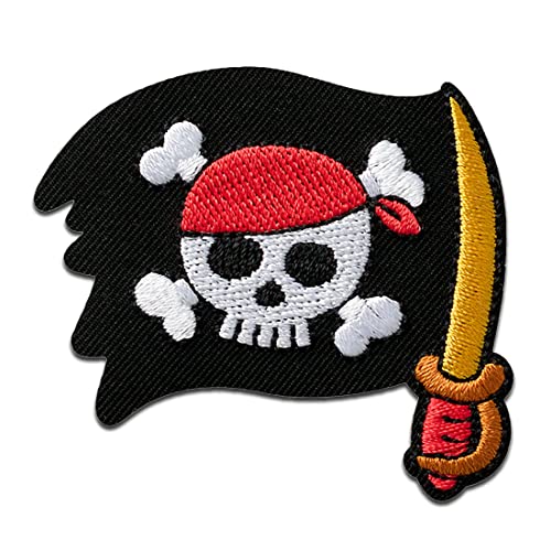 Mono Quick Piratenflagge mit Säbel - Aufnäher, Bügelbild, Aufbügler, Applikationen, Patches, Flicken, zum aufbügeln, Größe: 5,1 x 5,5 cm von Mono Quick