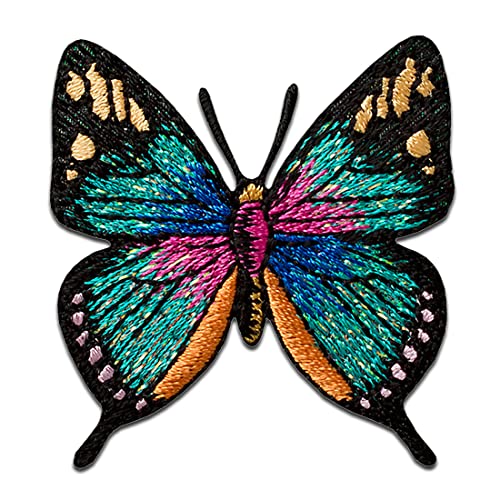 Mono Quick Schmetterling Türkis Glitzer Tier - Aufnäher, Bügelbild, Aufbügler, Applikationen, Patches, Flicken, zum aufbügeln, Größe: 4,8 x 4,5 cm von Mono Quick