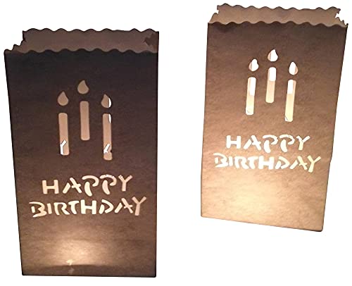 10 Stück Papier Lichttüten Lichtertüten Geburtstag Happy Birthday Kerzen für Teelichter Kerzen Laternen weiß Kerzenhalter Kerzentüten von Monond