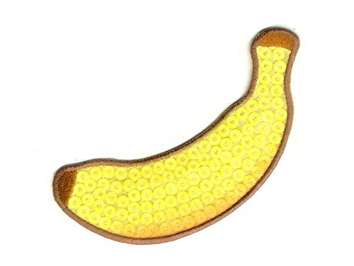 Bügelbild Applikation Aufnäher Patch Früchte tutti frutti Banane mit Pailletten 2,7 cm x 9,5 cm von Monoquick