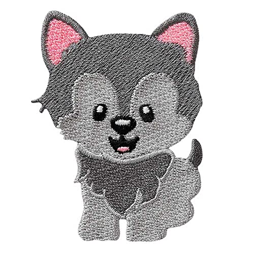 Monoquick Bügelbild Aufnäher Patch Applikation zum Aufbügeln Wolf kindlich grau 5,0 x 6,5 cm von Monoquick