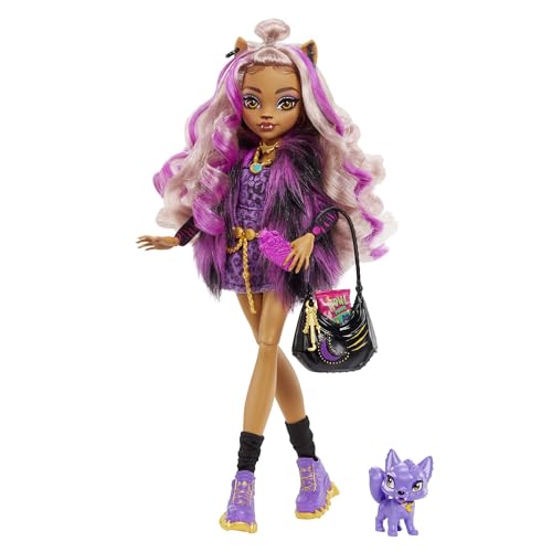 Monster High Clawdeen Puppe, Werwolf Modepuppe mit rosa und blondem Haar, Haustier und Puppenzubehör, Spielzeug für Kinder ab 4 Jahren, HHK52 von Monster High