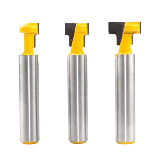 3 stücke T-Slot Router Bit,Nutenschneider-Fräseinsatz, Fräser zur Holzbearbeitung, Gelb T-Slot Hartmetall Holzbearbeitung Cutter,Einstechen Router,Sharp T-Slot Cutter Bit,Drei Größen von Monsully