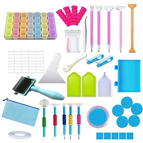 74Pcs 5D Diamond Painting Werkzeug Set, Diamant Stickerei Box Aufbewahrungsbox von Diamant Malerei Zubehör mit Quick Point Stift, Kleber, Platte, Taschen, Diamantmalwalze, Etikette,für DIY Art Craft von Monsully