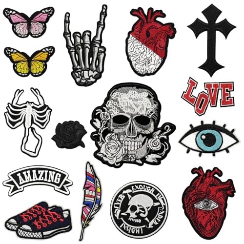 Monsully Bügelflicken Set, Flicken Zum Aufbügeln, Totenköpfe Patches Zum Aufnäher Totenkopf Bügelbilder Schädel Schmetterling Herz Patch, für Kinder DIY T-Shirt Jeans Kleidung Taschen Flicken Pat Monsully Bügelflicken Set, Flicken Zum Aufbügeln, Totenköpfe Patches Zum Aufnäher Totenkopf Bügelbilder Schädel Schmetterling Herz Patch, für Kinder DIY T-Shirt Jeans Kleidung Taschen Flicken Pat von Monsully