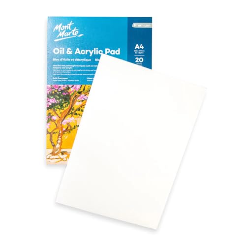 Mont Marte Acrylpapier A4 – Premium Öl- und Acrylblock – 20 Blätter – 350g/m² – Ideal für Acrylfarben und Ölfarben von Mont Marte