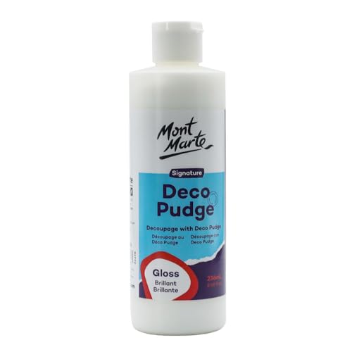 Mont Marte Deco Pudge Bastellack Signature 236ml (8 US fl.oz) – Glanz, Mehrzweck-Klarsicht-Versiegeler, Lack und Decoupage-Kleber, ideal für Acrylfarben, Papier, Holz, Keramik, Lehm und mehr von MONT MARTE