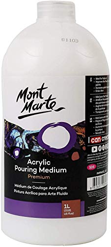 Mont Marte Hochwertige Acryl Pouring Fluid Medium 1000ml Dünnflüssiges Medium für Gießanwendungen und Fließtechniken, verbessert die Verlaufseigenschaften von Acrylfarben von Mont Marte