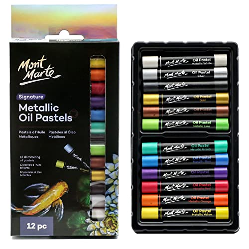 Mont Marte Ölpastellkreide Metallic Set – 12 Stück – Weiche Ölkreide – Intensive Farben, hohe Pigmentierung – Ideal für Malerei und Zeichnungen von Mont Marte