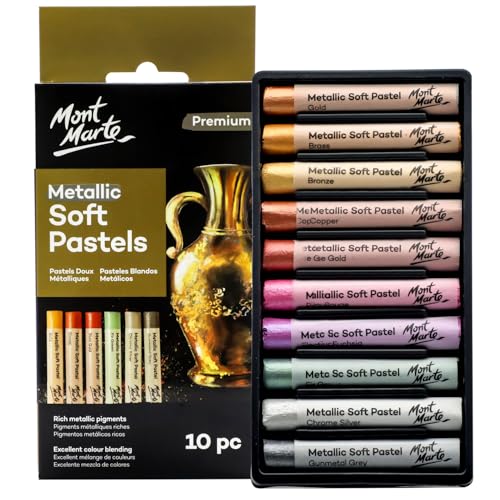 Mont Marte Pastellkreide Metallic Set – 10 Stück – Premium Softpastellkreide für außergewöhnliche Malerei im Metallic Stil – Weiche, kreidige Textur von Mont Marte